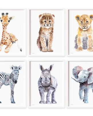 Giraffe, Rhino, Lion, Elephant, Zebra, Cheetah prints