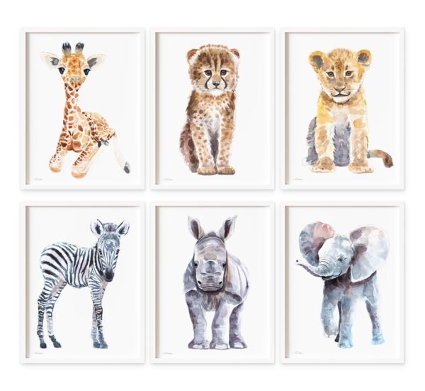 Giraffe, Rhino, Lion, Elephant, Zebra, Cheetah prints