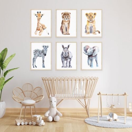 Giraffe, Rhino, Lion, Elephant, Zebra, Cheetah prints