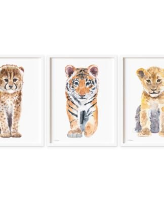 Set of 3 prints Cheetah Tiger and Lion Watercolor