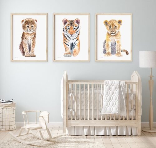 Set of 3 prints Cheetah Tiger and Lion Watercolor