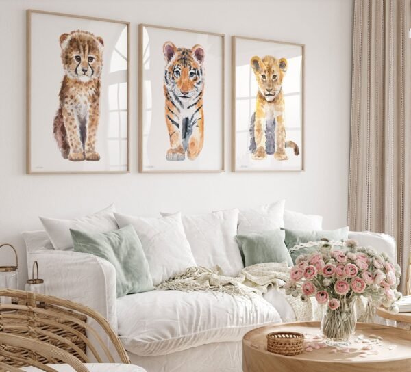 Set of 3 prints Cheetah Tiger and Lion Watercolor Set of 3 prints Cheetah Tiger and Lion Watercolor