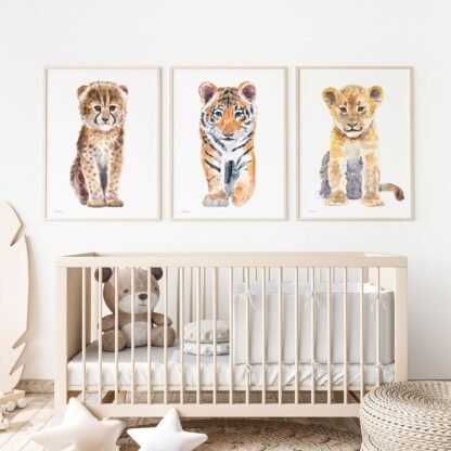 Set of 3 prints Cheetah Tiger and Lion Watercolor