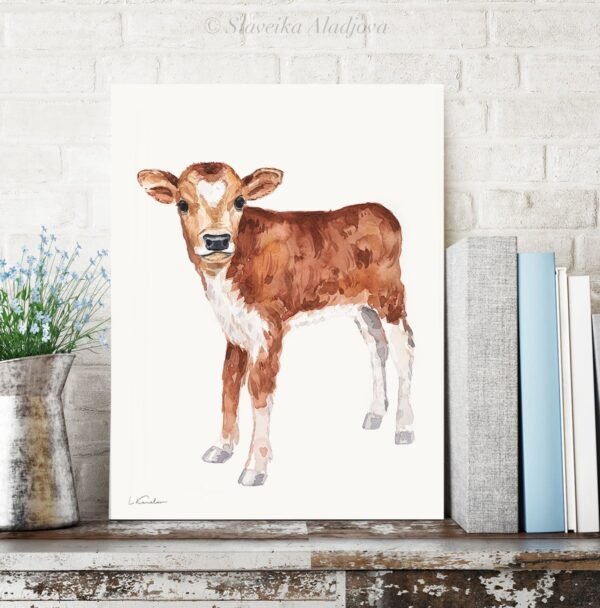 Baby Cow Watercolor Print