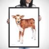 Baby Cow Watercolor Print