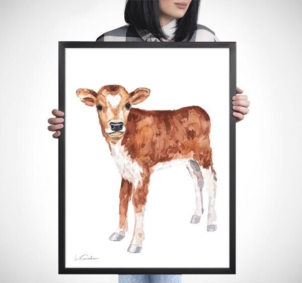 Baby Cow Watercolor Print