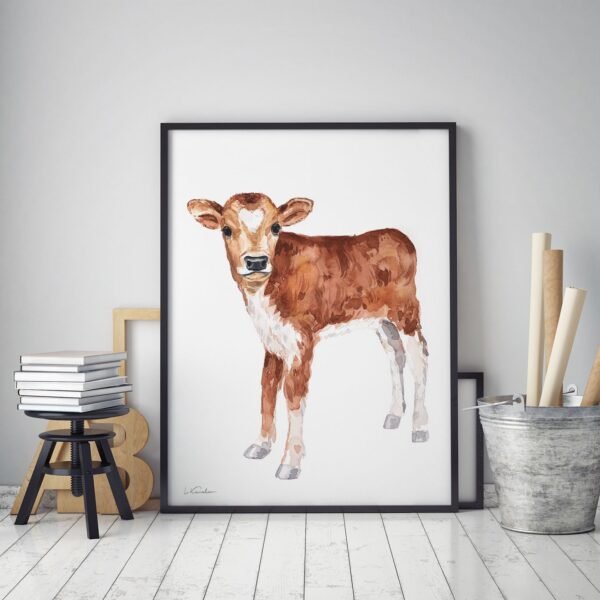 Baby Cow Watercolor Print