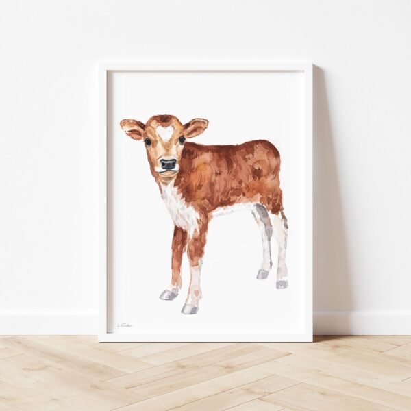 Baby Cow Watercolor Print