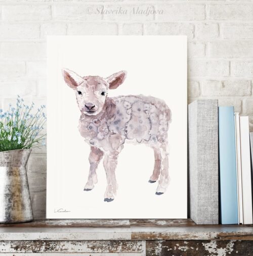 Baby Lamb Watercolor Print