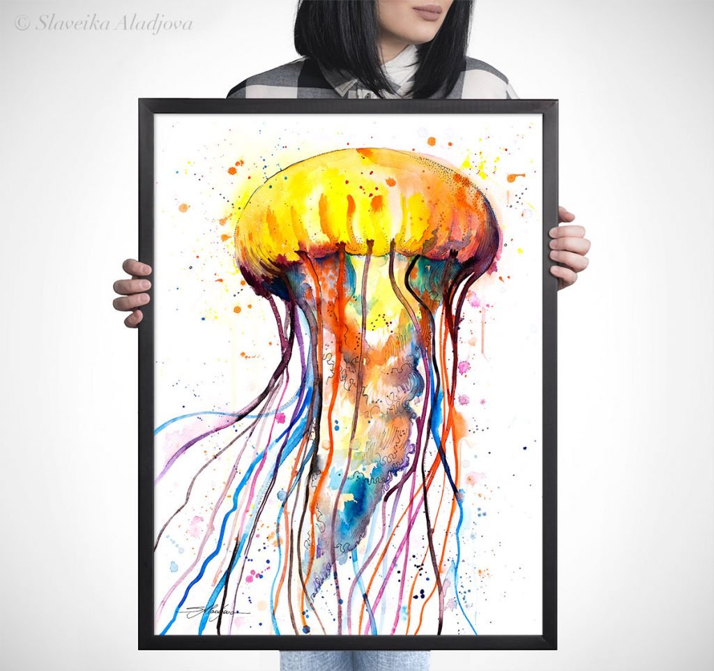 Jellyfish watercolor painting print by Slaveika Aladjova