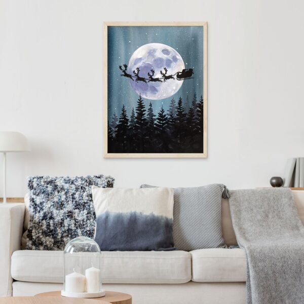 Christmas, Santa Claus, Sleigh, Reindeer, Moon