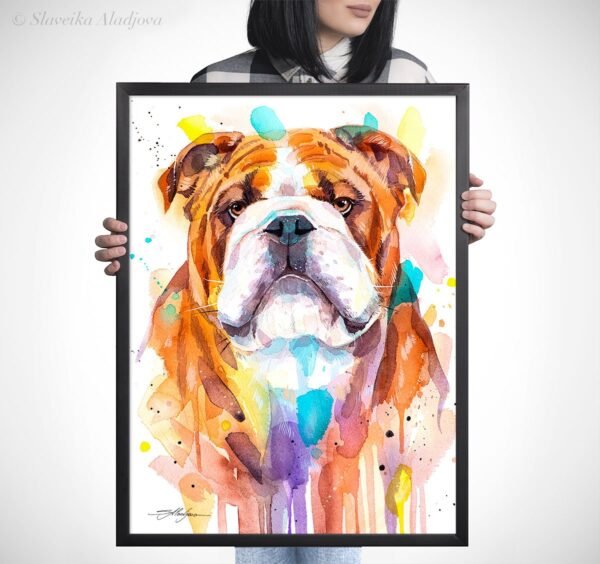 English Bulldog, Dog watercolor painting print by Slaveika Aladjova