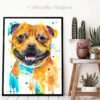 Staffordshire Bull Terrier, Dog watercolor painting print by Slaveika Aladjova