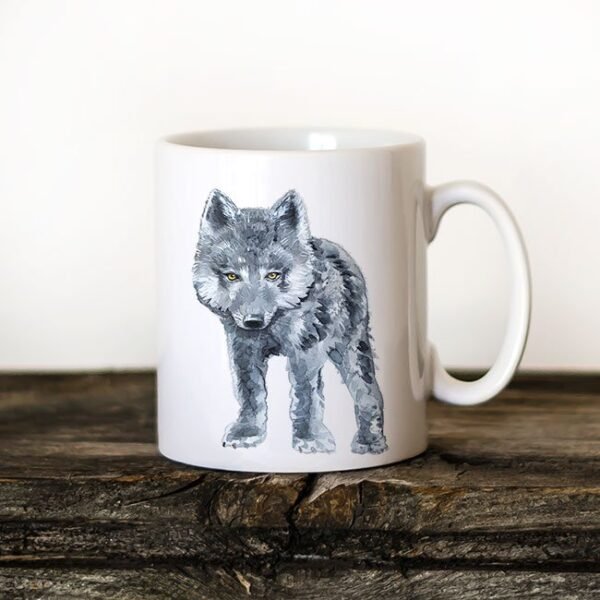 Black Baby Wolf Watercolor coffee mug 11 Baby Wolf coffee mug