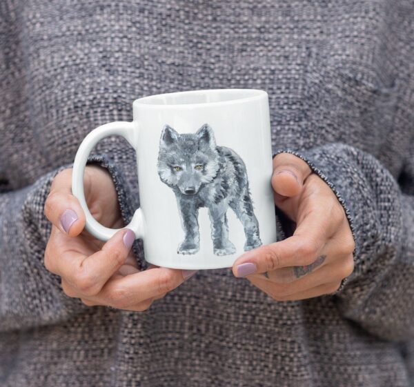 Black Baby Wolf Watercolor coffee mug 4 Baby Wolf coffee mug