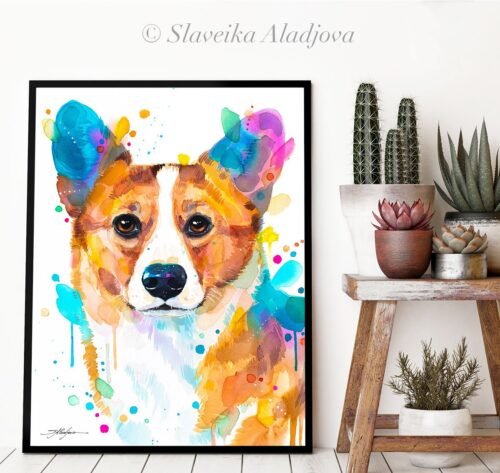 Pembroke Welsh Corgi, Dog watercolor painting print by Slaveika Aladjova