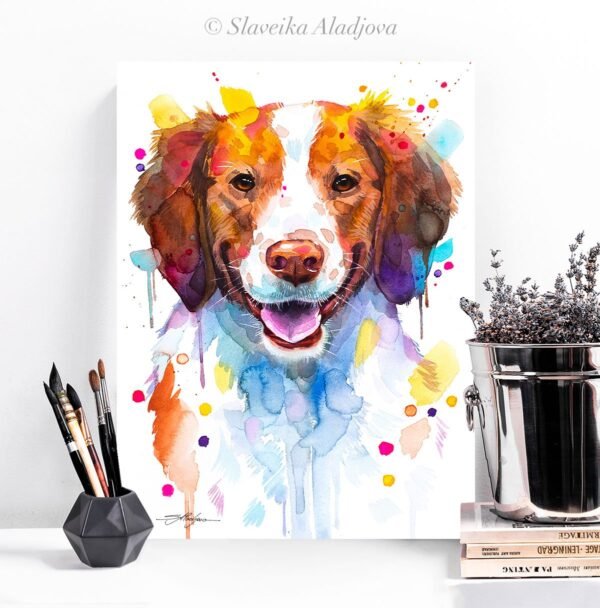 Brittany Spaniel, Dog watercolor painting print by Slaveika Aladjova Brittany Spaniel, Dog watercolor painting print by Slaveika Aladjova