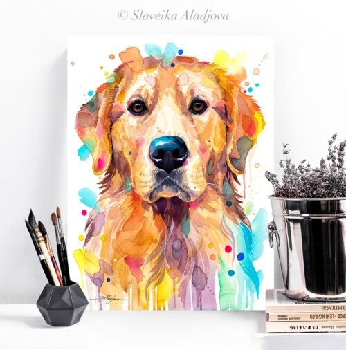 Golden Retriever, Dog watercolor painting print by Slaveika Aladjova