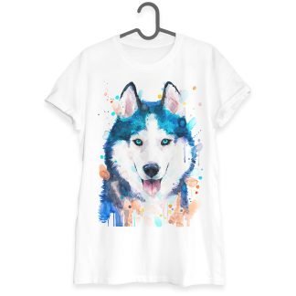 Siberian Husky, Dog art T-shirt, watercolor