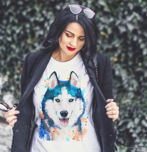 Siberian Husky, Dog art T-shirt, watercolor