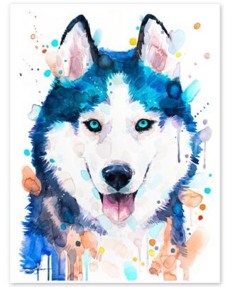Siberian Husky, dog, animal, watercolor