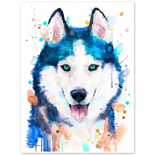 Siberian Husky, dog, animal, watercolor