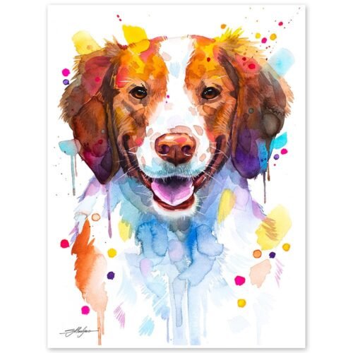 Brittany Spaniel, Dog watercolor painting print by Slaveika Aladjova