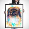 Pekingese, Dog watercolor painting print by Slaveika Aladjova