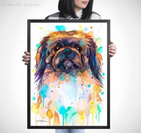 Pekingese, Dog watercolor painting print by Slaveika Aladjova