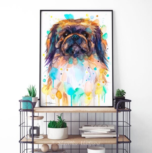 Pekingese, Dog watercolor painting print by Slaveika Aladjova