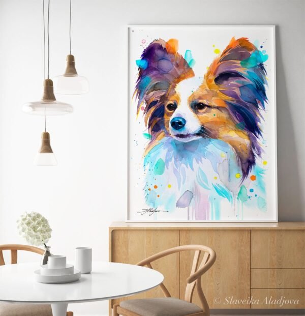 Papillon, Dog watercolor painting print by Slaveika Aladjova