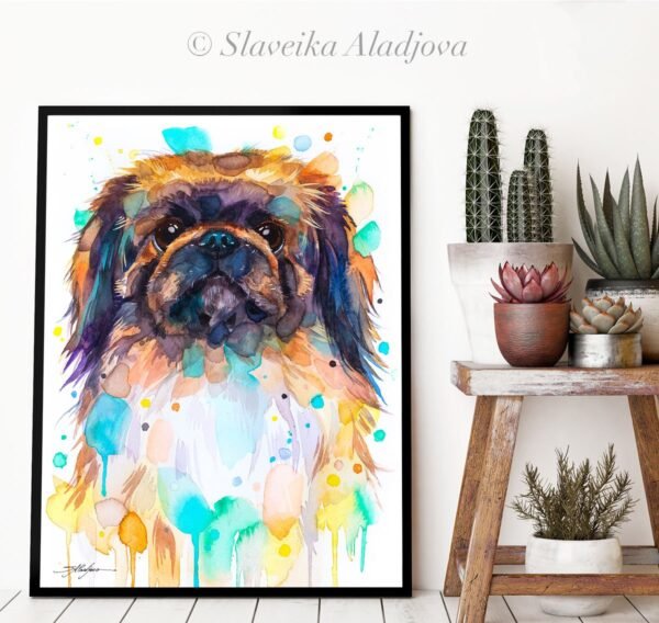 Pekingese, Dog watercolor painting print by Slaveika Aladjova