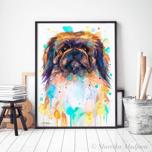 Pekingese, Dog watercolor painting print by Slaveika Aladjova