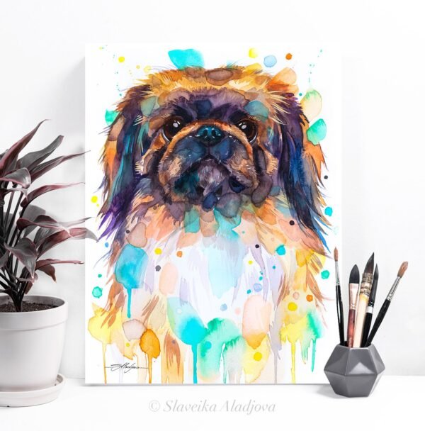 Pekingese, Dog watercolor painting print by Slaveika Aladjova