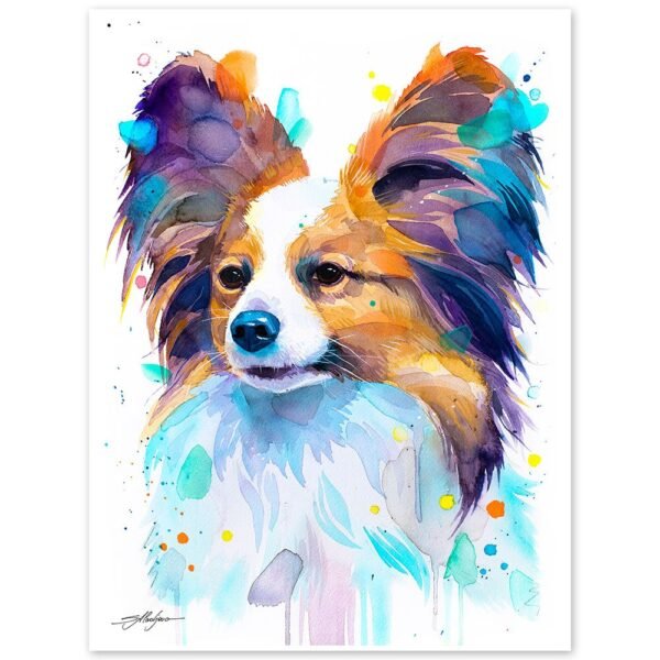 Papillon, Dog watercolor painting print by Slaveika Aladjova