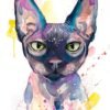 Cat watercolor portrait painting