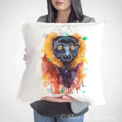 Red ruffed lemur, Monkey art Pillow case