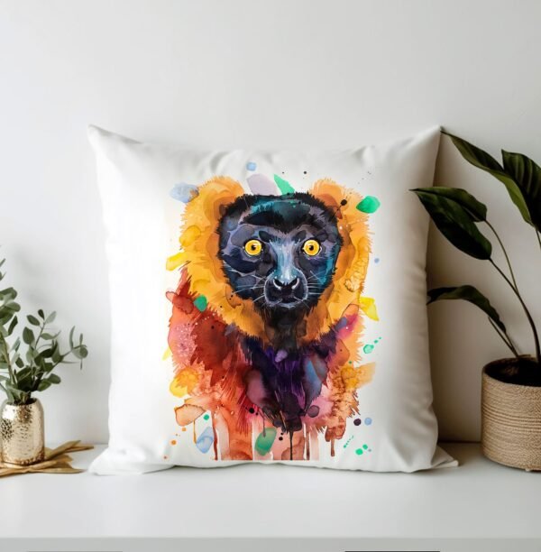 podzhi_photo_of_a_white_blank_pillow_blanket_and_bedspread_mock_a101f506-fa01-4be4-8153-433e3c7 Red ruffed lemur, Monkey art Pillow case